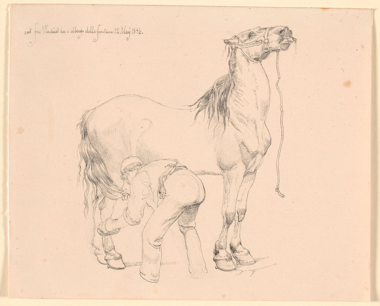 En hest strigles af Johan Thomas Lundbye