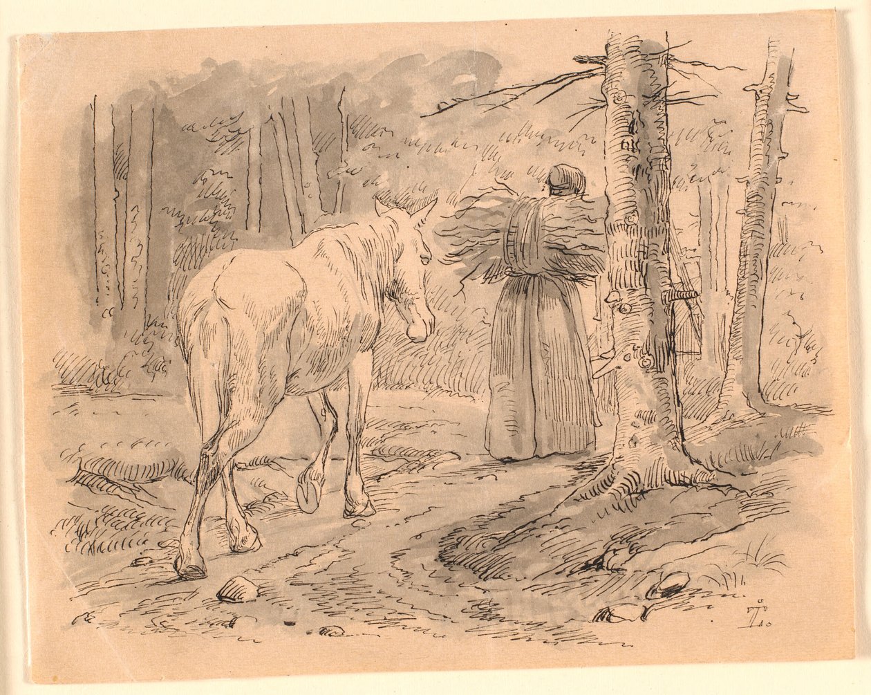 Konen og hesten. Illustration til Kaalunds "Fabler for Børn". Se kommentar fra arkkatalog. af Johan Thomas Lundbye