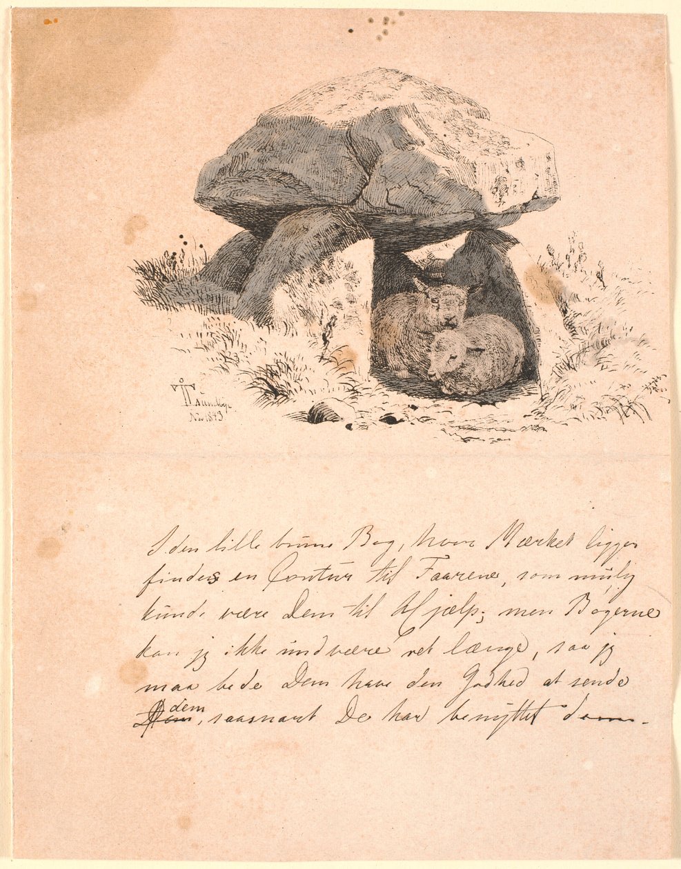 Lammene. Illustration til Kaalunds "Fabler for Børn". Se kommentar fra arkkatalog. af Johan Thomas Lundbye