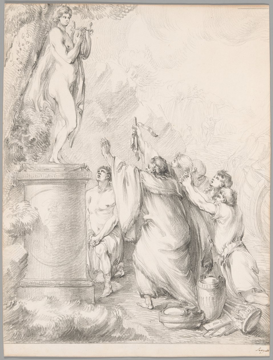 Chryses beder om hjælp fra Apollo, fra Iliaden, bog I af Johan Tobias Sergel