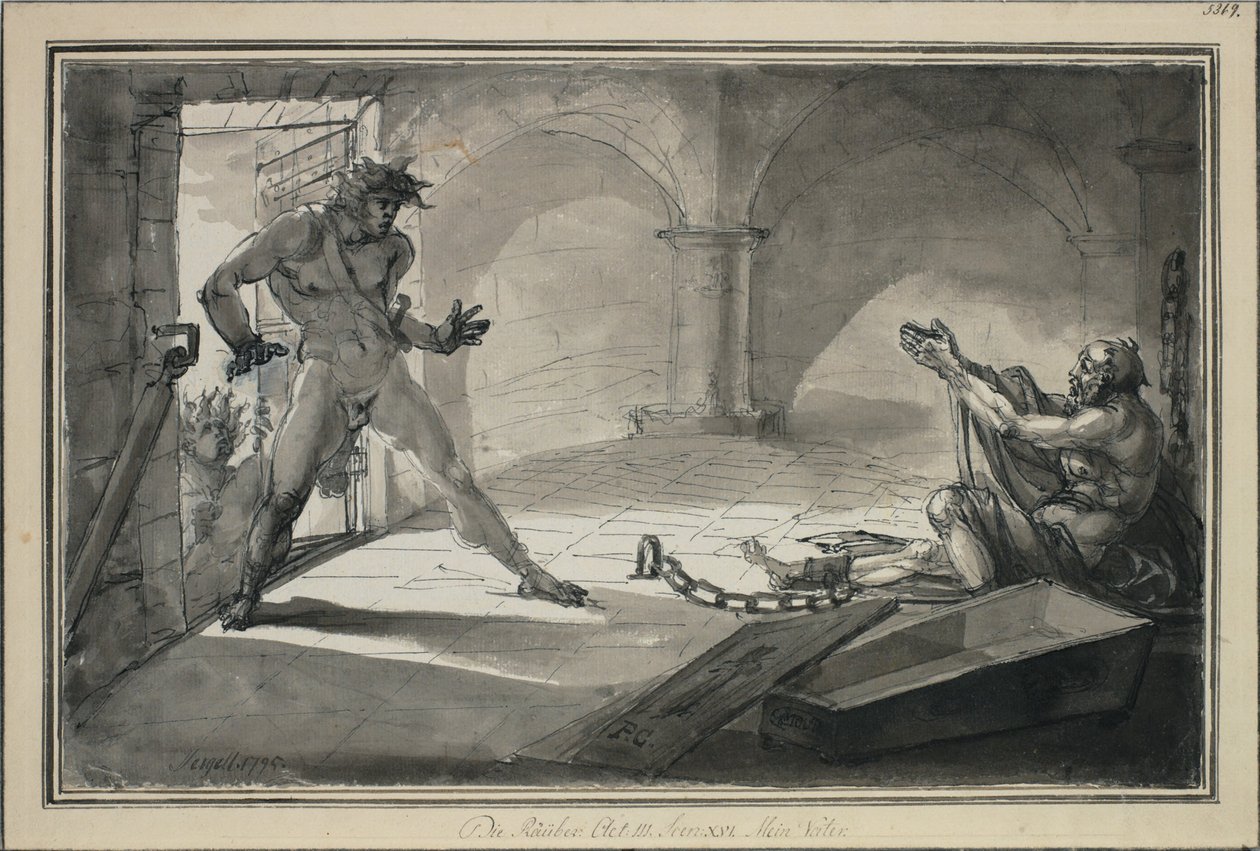 Røverne, akt III, scene XVI. Min far af Johan Tobias Sergel