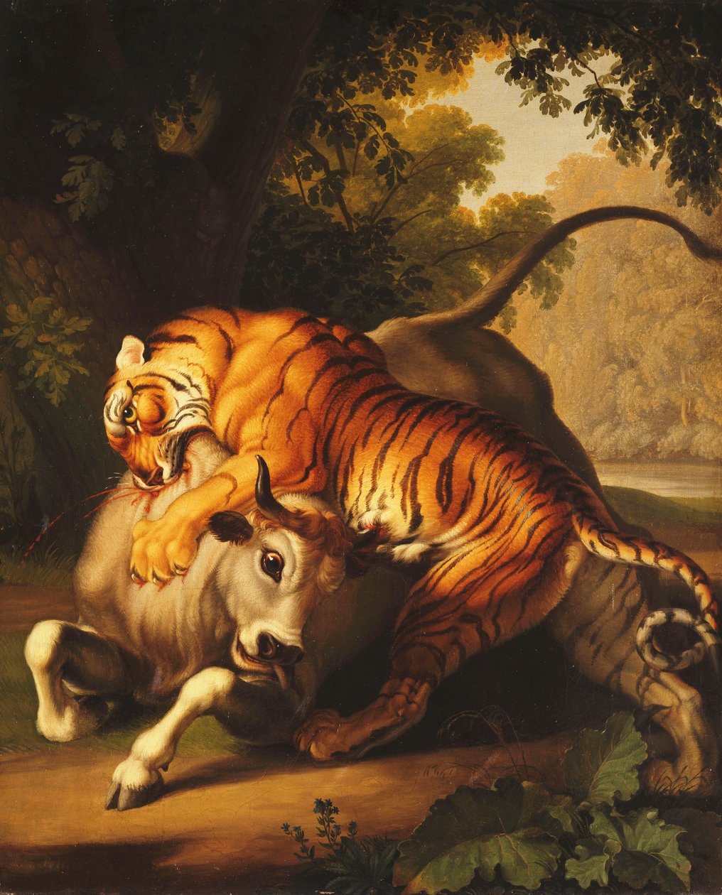 En tiger angriber en tyr, 1785 af Johan Wenzel Peter