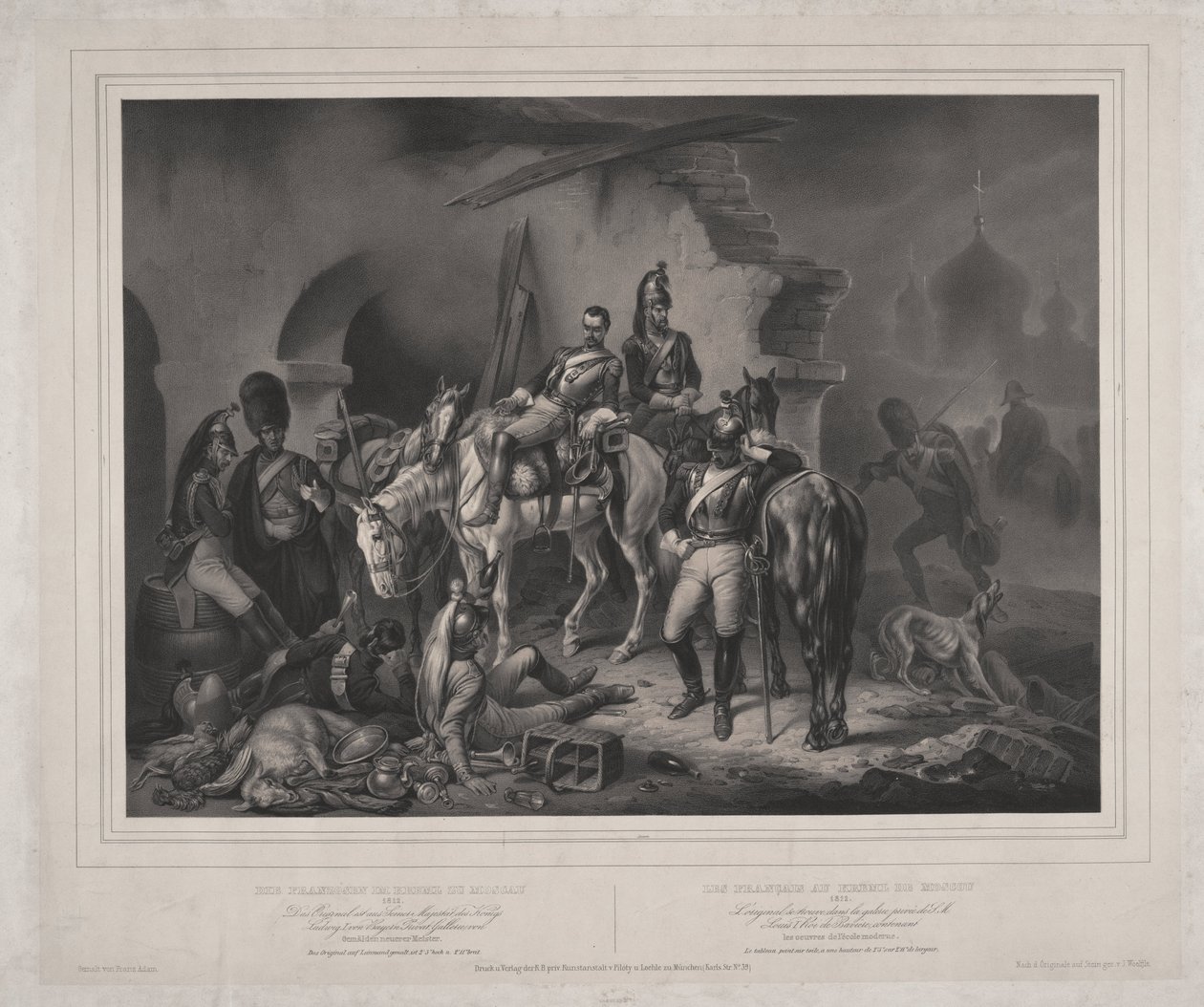 Den franske hær i Kreml i Moskva - Woelfle, Johannes (1807-1893) - 1830 - Litografi - 60,8x85,9 - Privat samling af Johan Woelfle