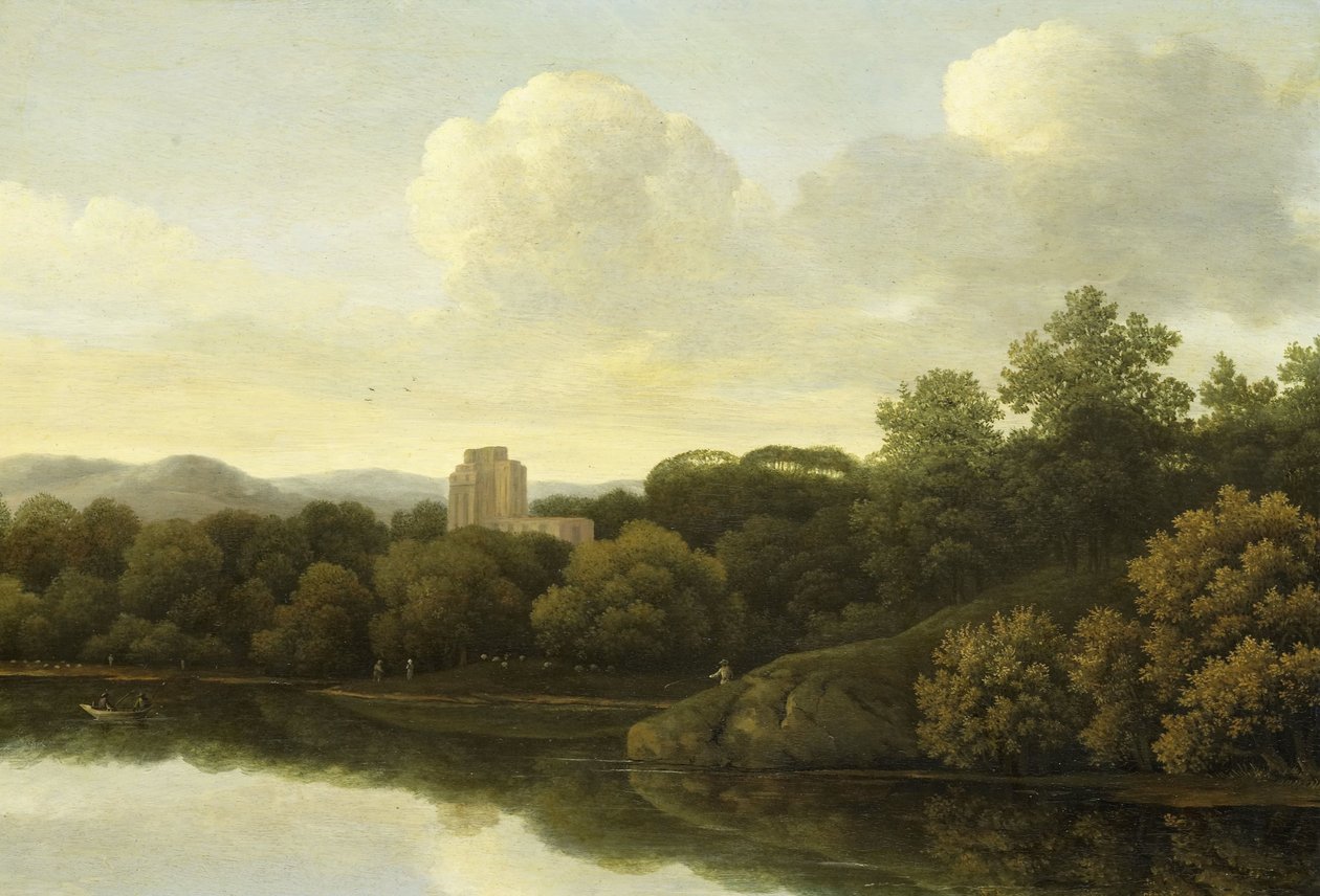 Skovklædt landskab med flod af Johan de Lagoor (attributed to)