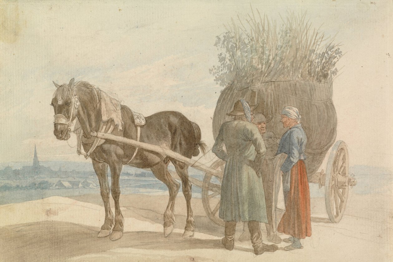 Østrigske bønder med hest og vogn, med Wien i det fjerne af Johann Adam Klein