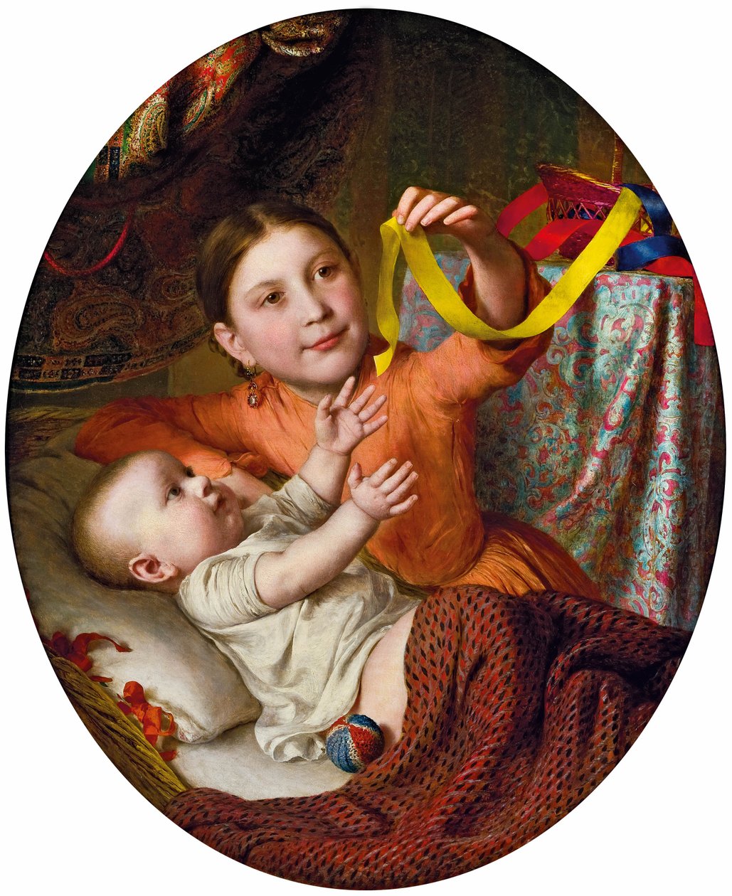 To børn, der leger med silkebånd. af Johann Baptist Reiter