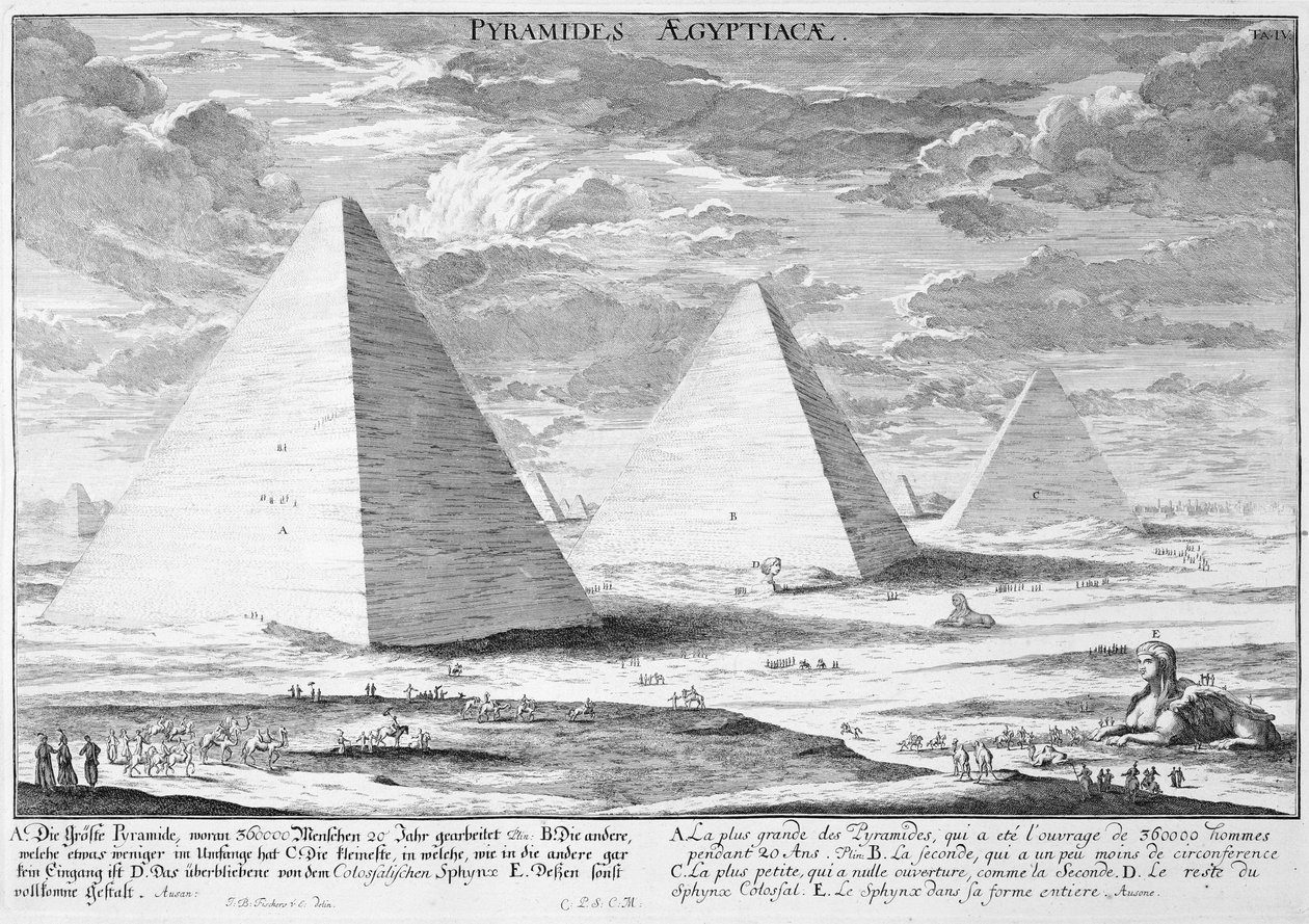 Egyptens pyramider, planche 4 fra "Entwurf einer historischen Architektur", graveret af Johann Adam Delsenbach (1687-1765) 1721 af Johann Bernhard Fischer von Erlach