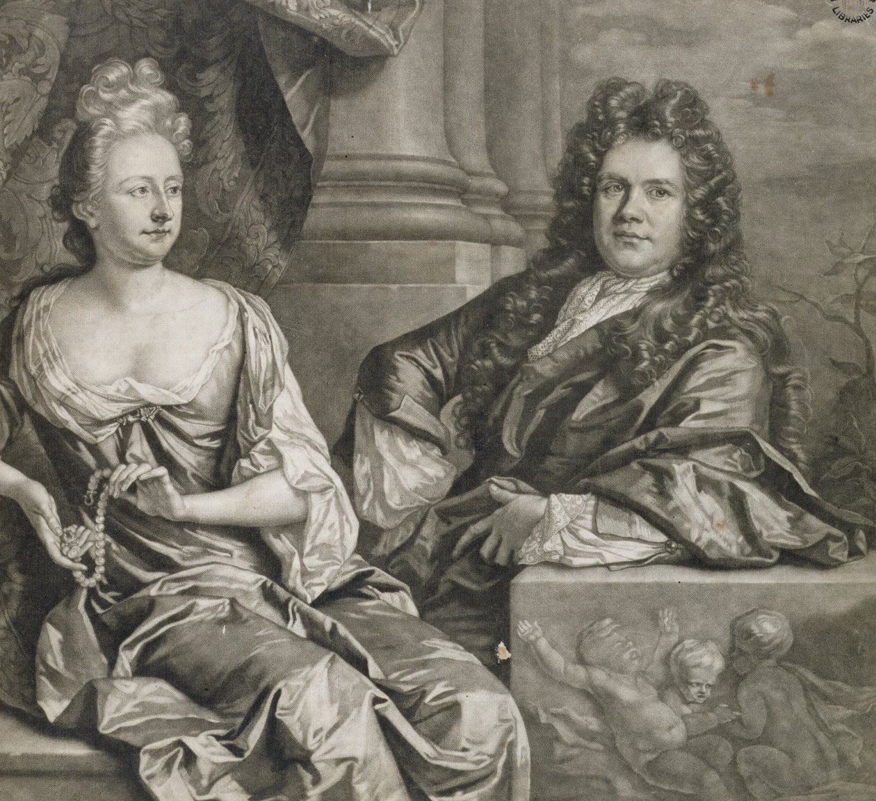Mr og Mrs Gibbons, graveret af John Smith (mezzotint gravering) af Johann Closterman