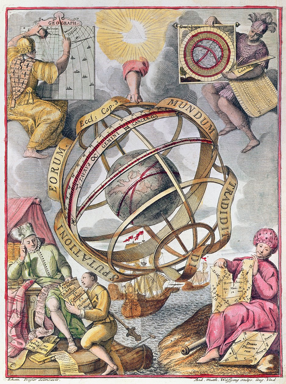 Astronomi farvet gravering af Johann Degler