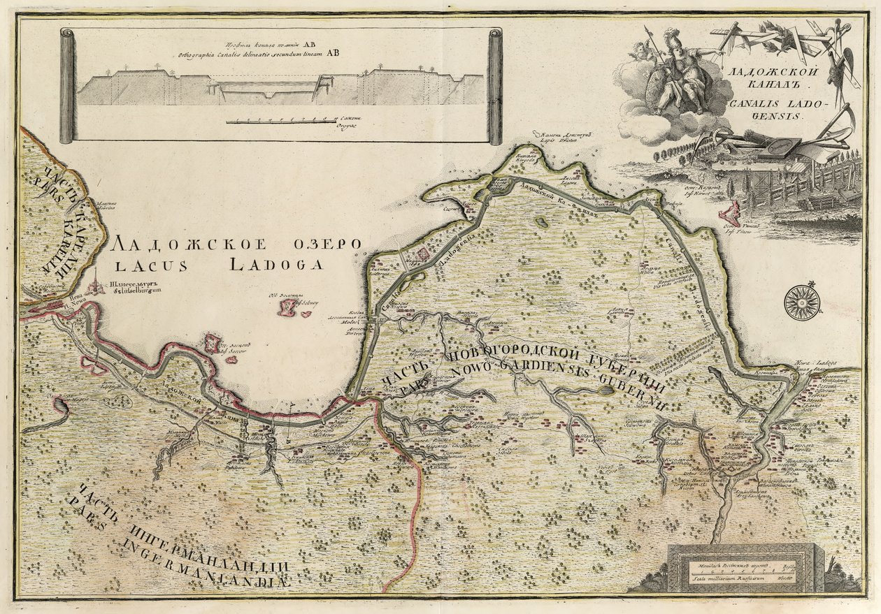 Kort over Ladoga-kanalen (1741-42) af Johann Elias Grimmel
