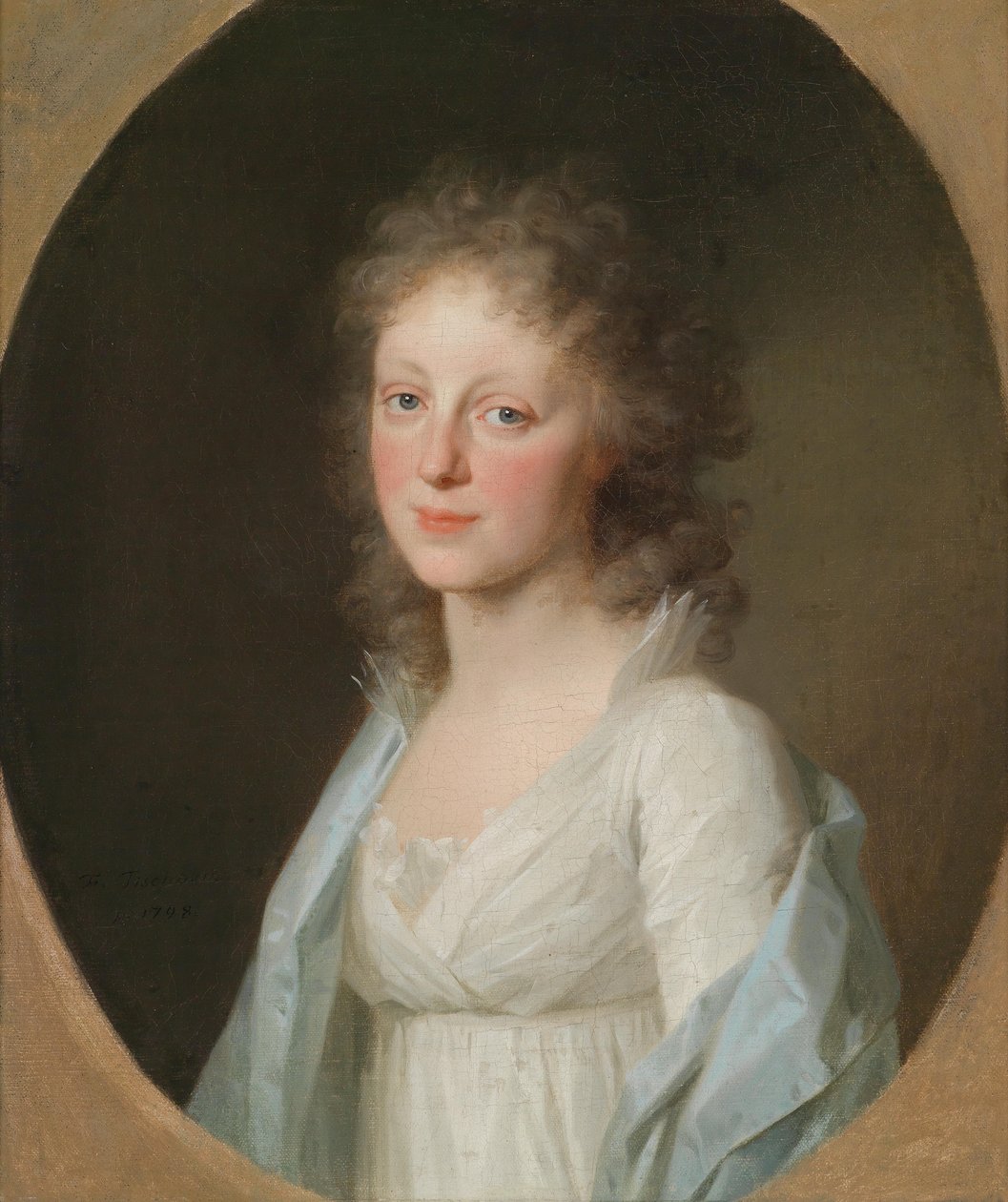 Fru Loder, f. Richter Damen, der er afbildet her, er ikke den arvelige prinsesse Amalie von Anhalt-Dessau, men en fru Loder (f. Richter, ukendt dato), hustru til den kendte læge Justus Christian (von) Loder (1 af Johann Friedrich August Tischbein