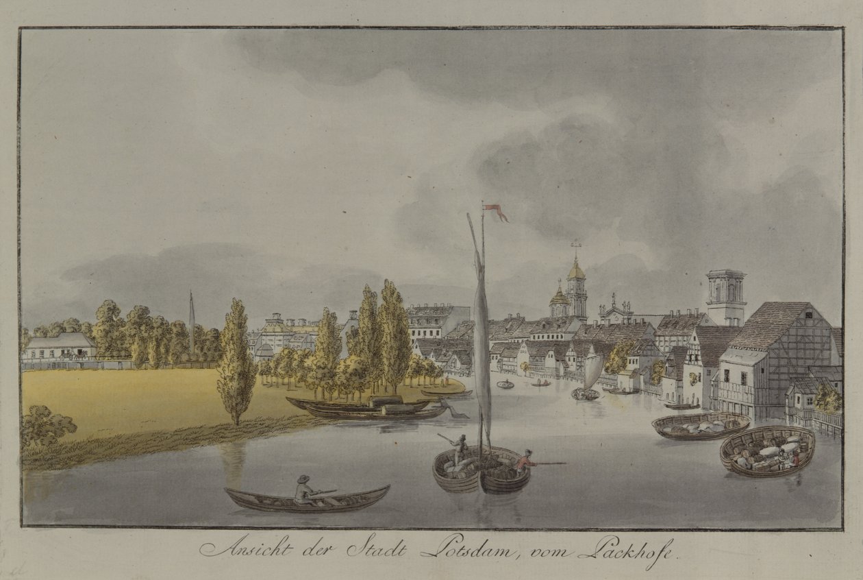 Udsigt over Potsdam, ca. 1796 (håndfarvet gravering) af Johann Friedrich Nagel