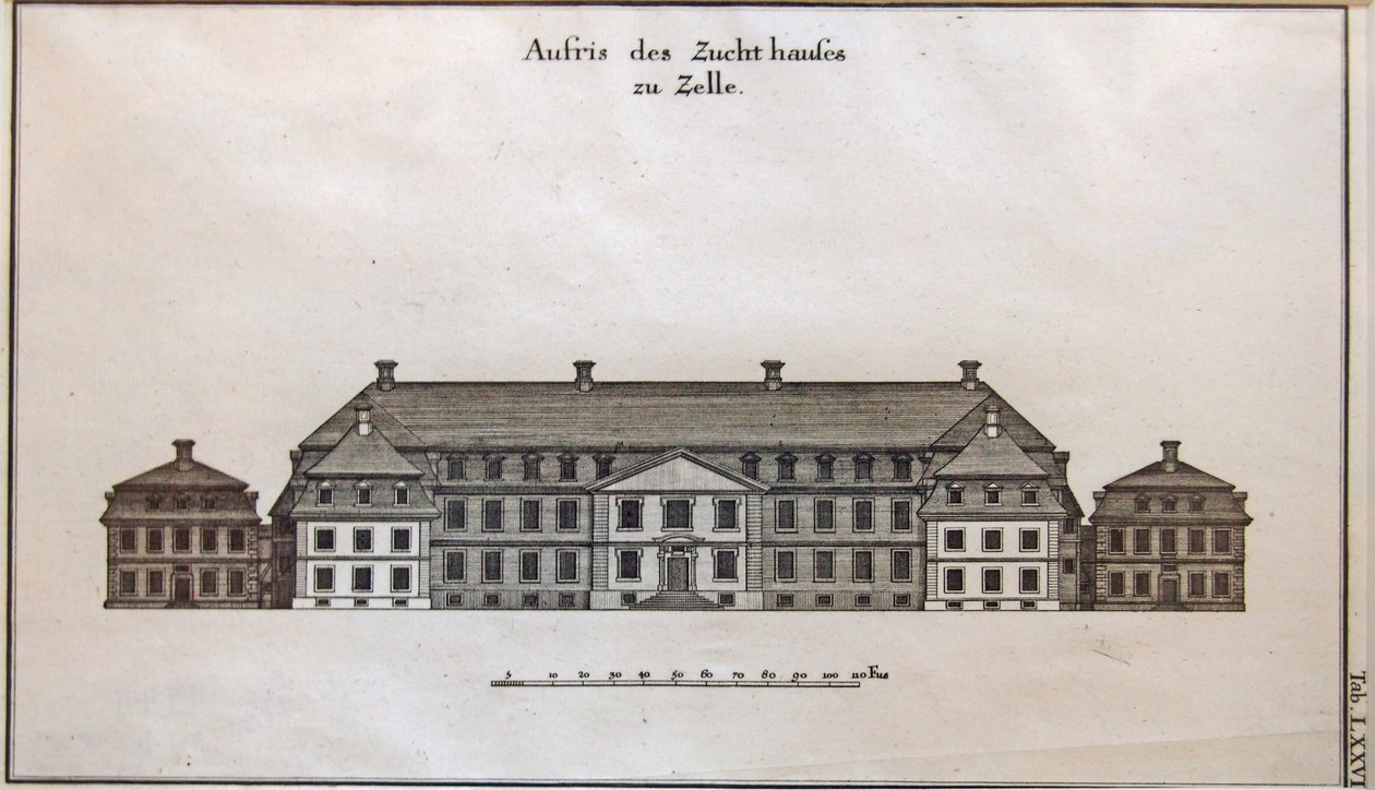 Udsigt over Celle -målet, arbejdshuset og galhuset af Johann Friedrich Penther