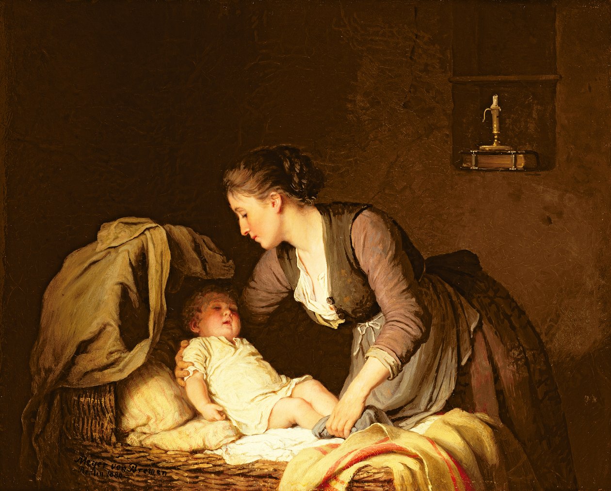 Afklædning af barnet, 1880 af Johann Georg Meyer von Bremen
