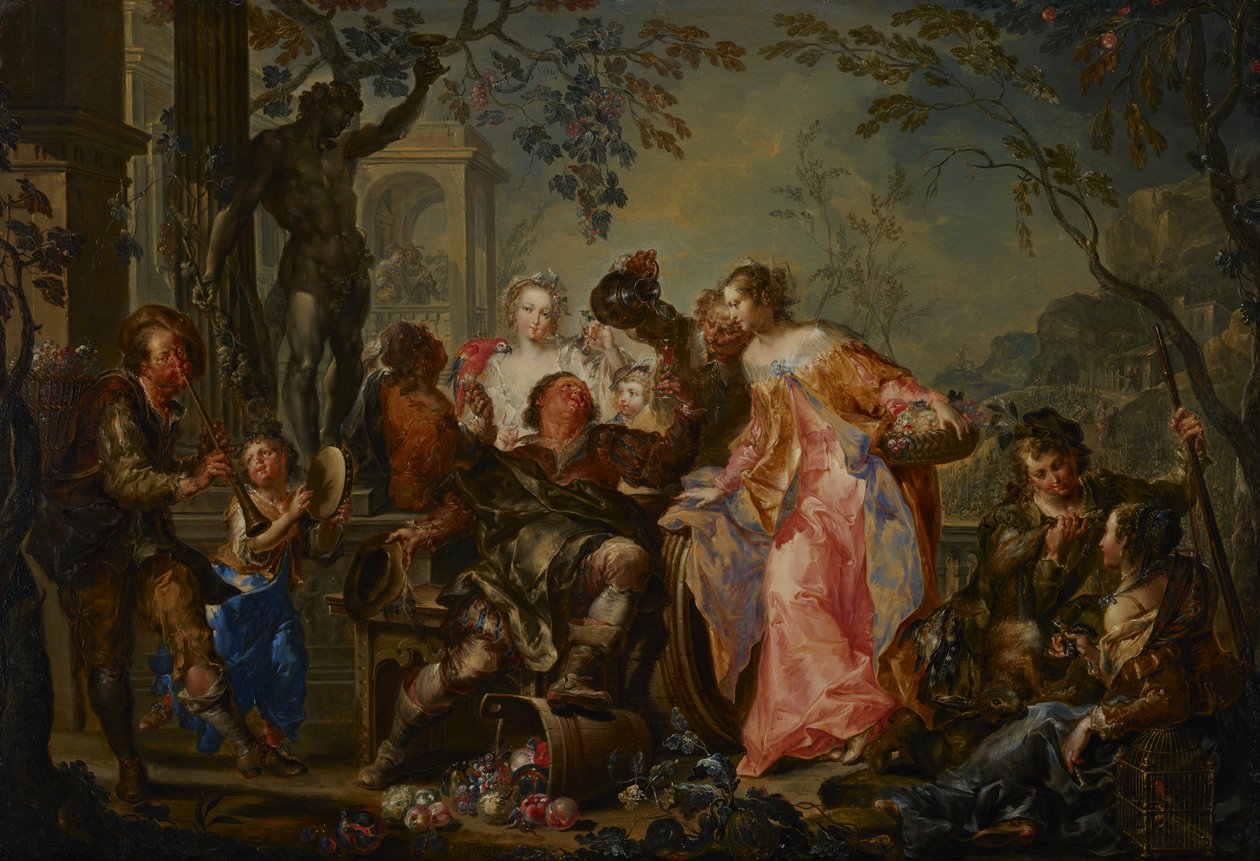 Årstidernes fornøjelser: Efterår, ca. 1730 (olie på kobber monteret med masonit bagside) af Johann Georg Platzer