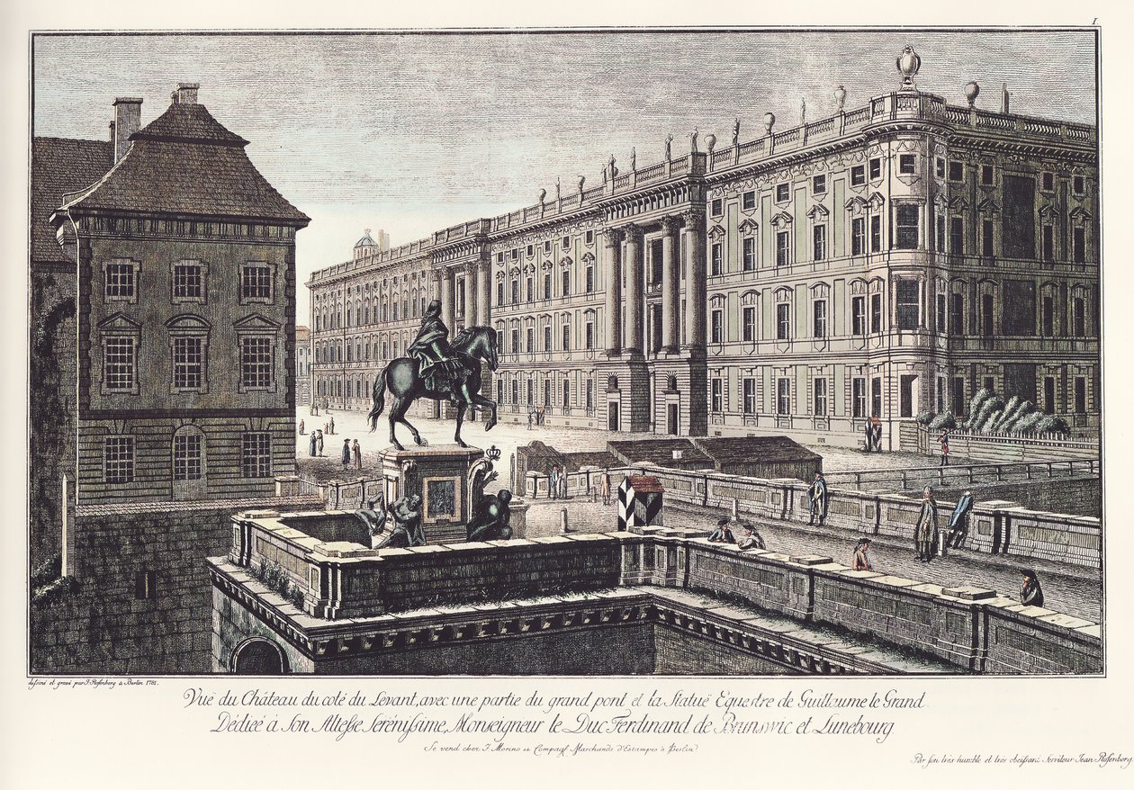 Udsigt over slottet med den lange bro, gamle Berlin af Johann Georg Rosenberg