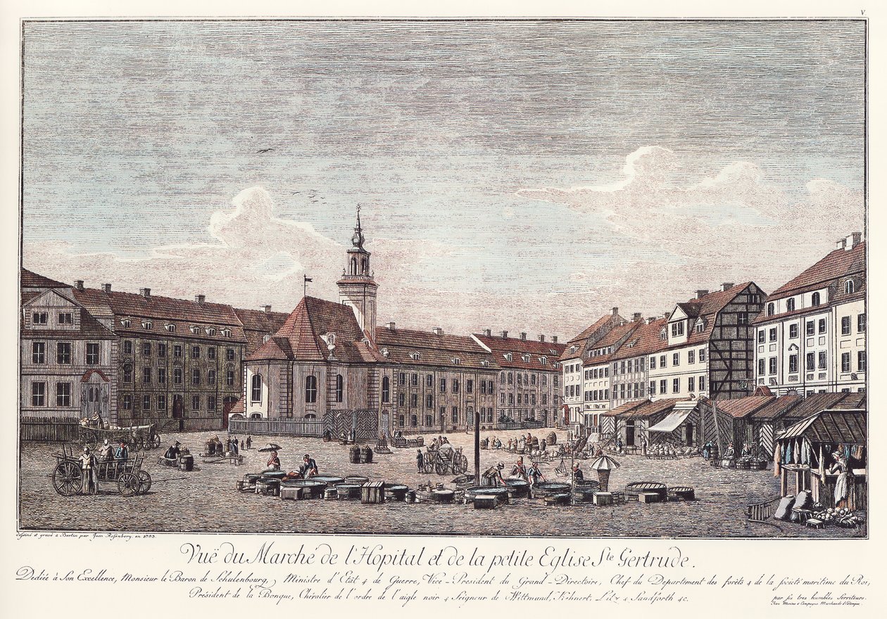 Udsigt over Spittelmarkt med Gertraudenkirche, gamle Berlin af Johann Georg Rosenberg