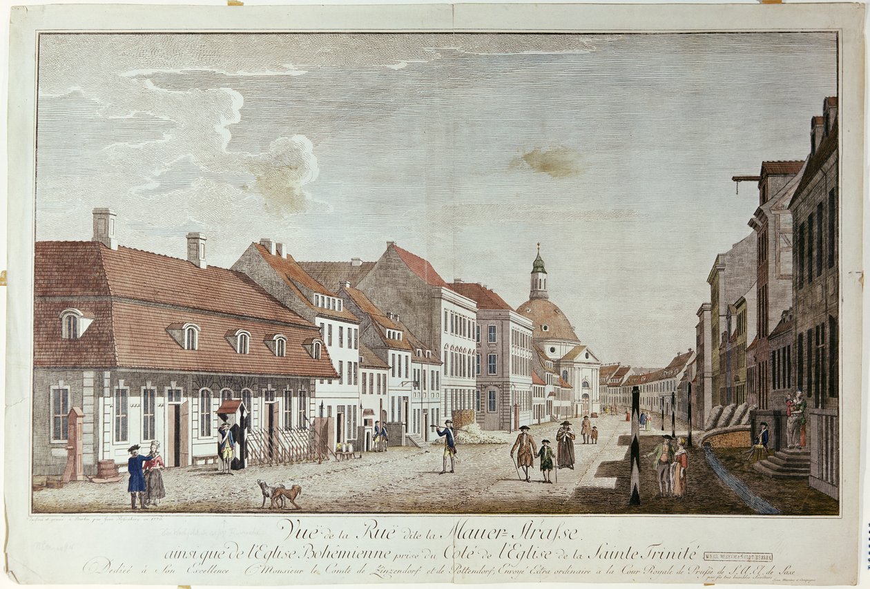 Udsigt over Mauer Strasse, Berlin, 1776 af Johann Georg Rosenberg