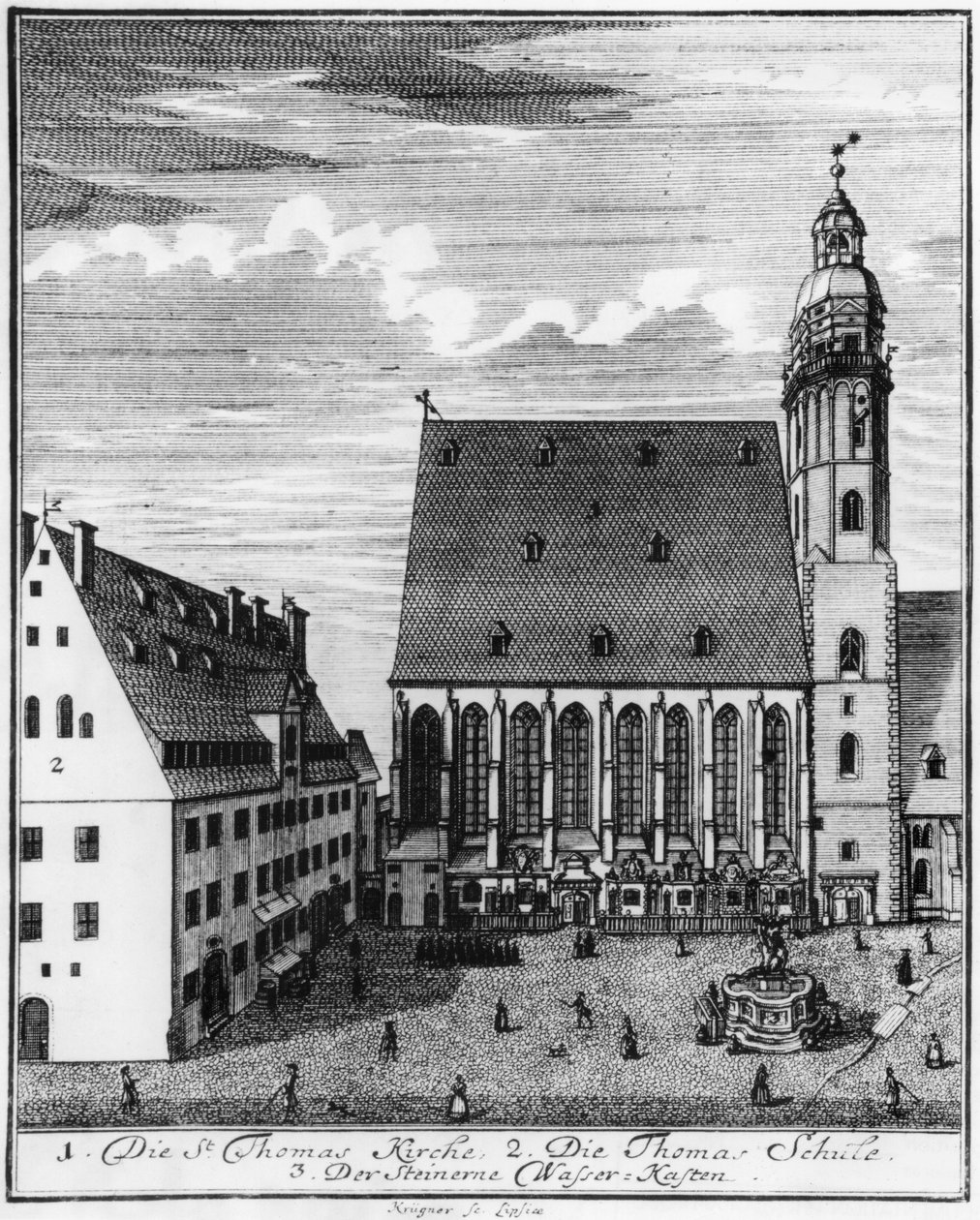 St. Thomas Kirke og Skole i Leipzig, 1723 af Johann Gottfried Krugner