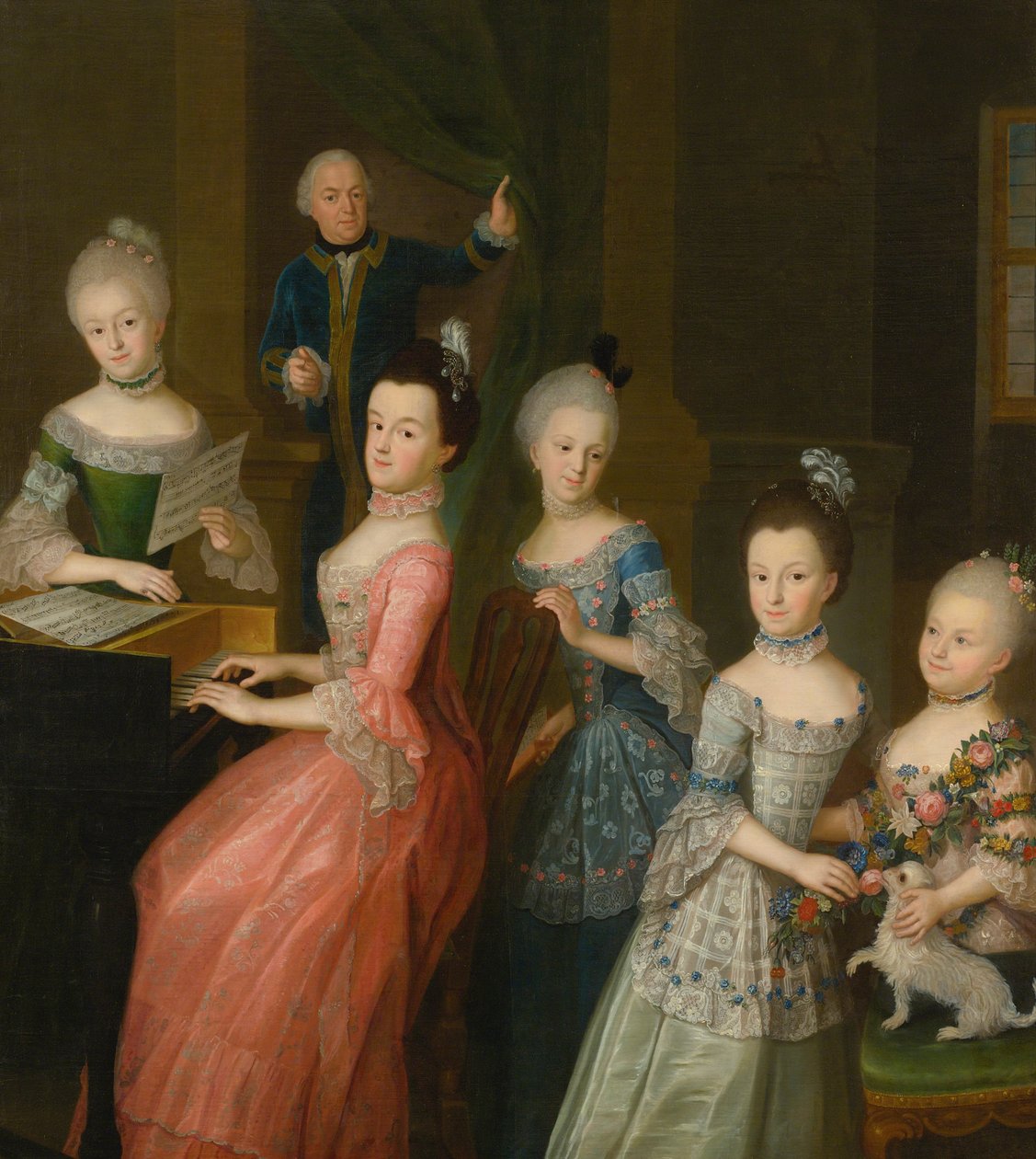Portræt af grev Johann Casimir von Schlieben og hans fem døtre af Johann Gottlieb Becker