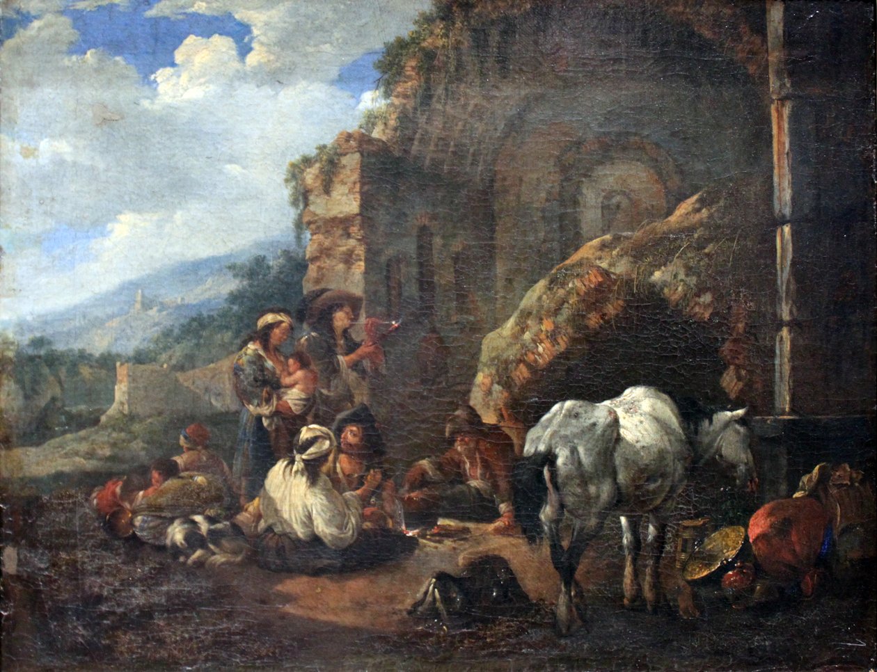 Sigøjnerlejr i en romersk ruin af Johann Heinrich Roos
