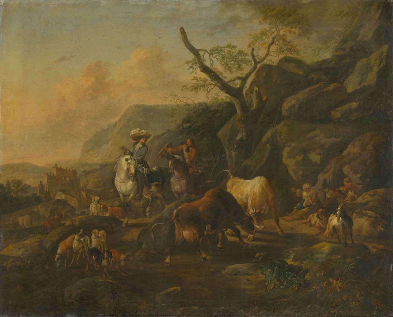 Landskab med jægere af Johann Heinrich Roos