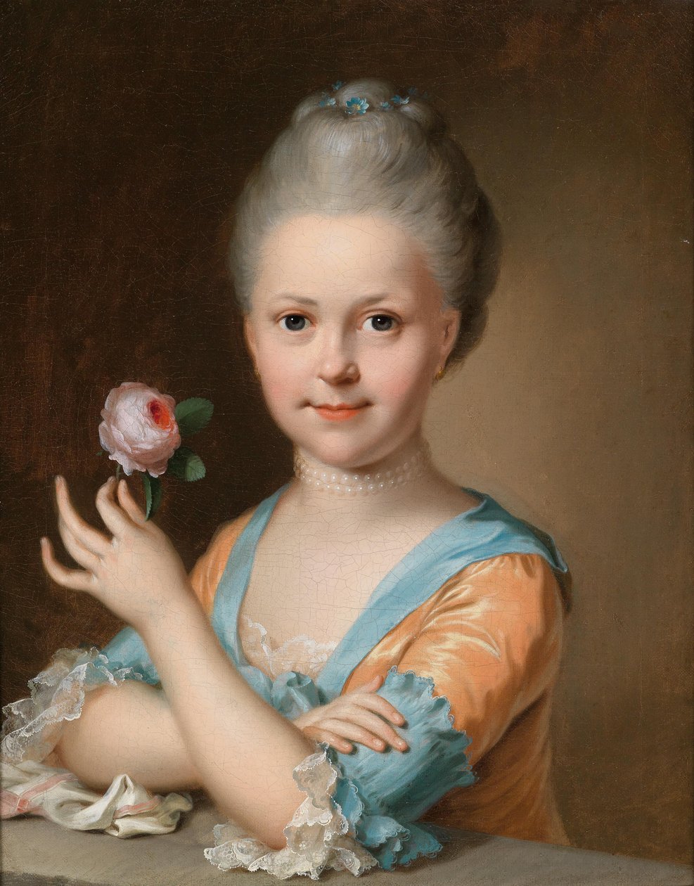 Portræt af en ung pige med en rose af Johann Heinrich Tischbein