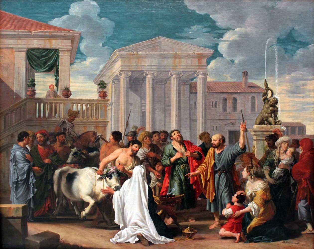 Paul og Barnabas i Lystra af Johann Heiss
