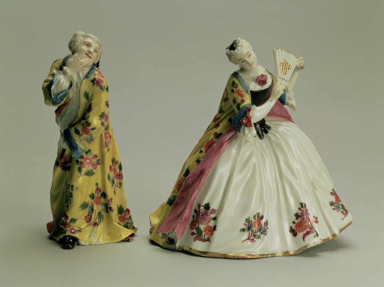 Figurpar: Mand i orientalsk kappe og dame med vifte, Meissen, 1736 (porcelæn) af Johann Joachim Kaendler