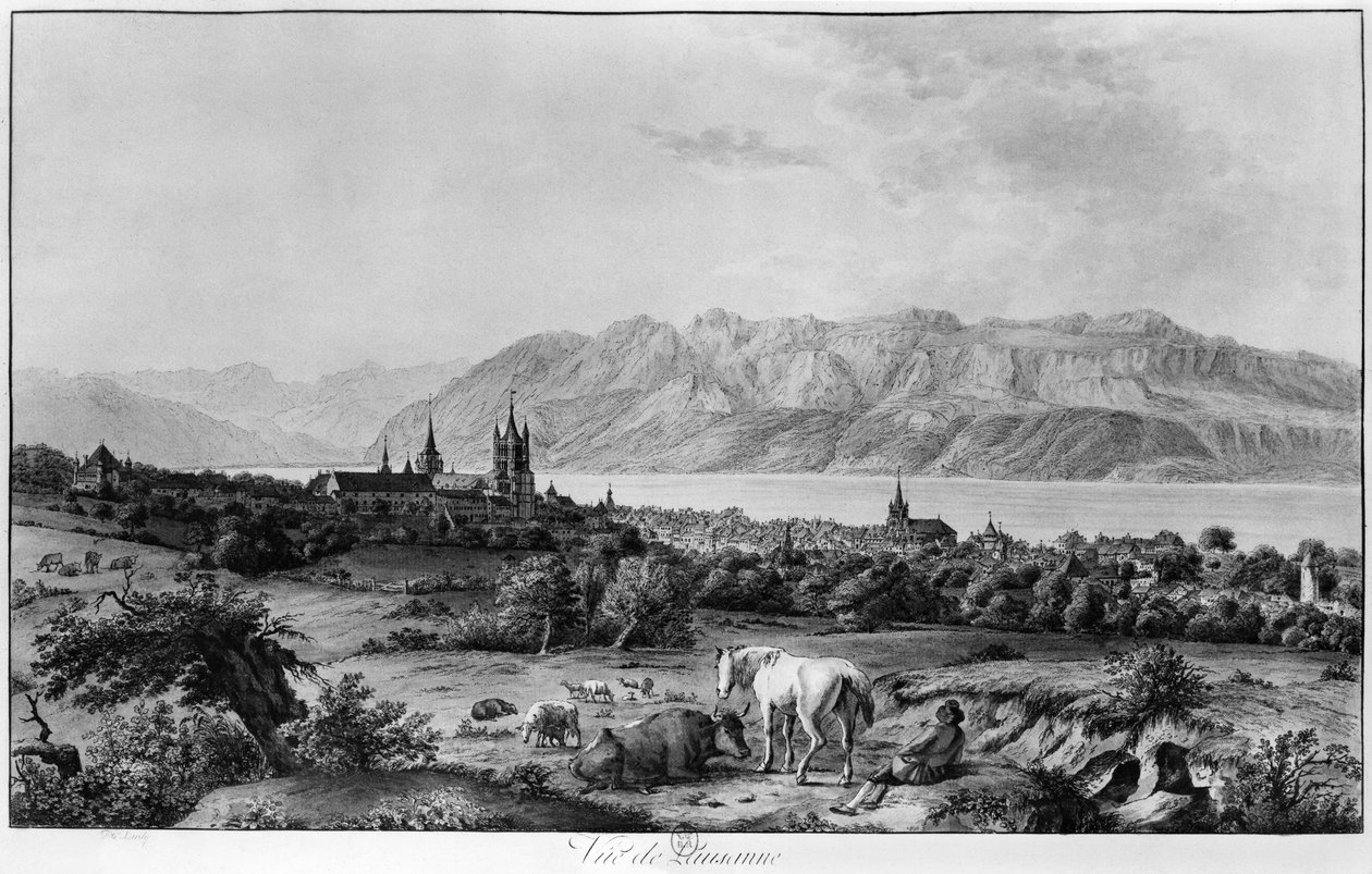Udsigt over Lausanne af Johann Ludwig Aberli