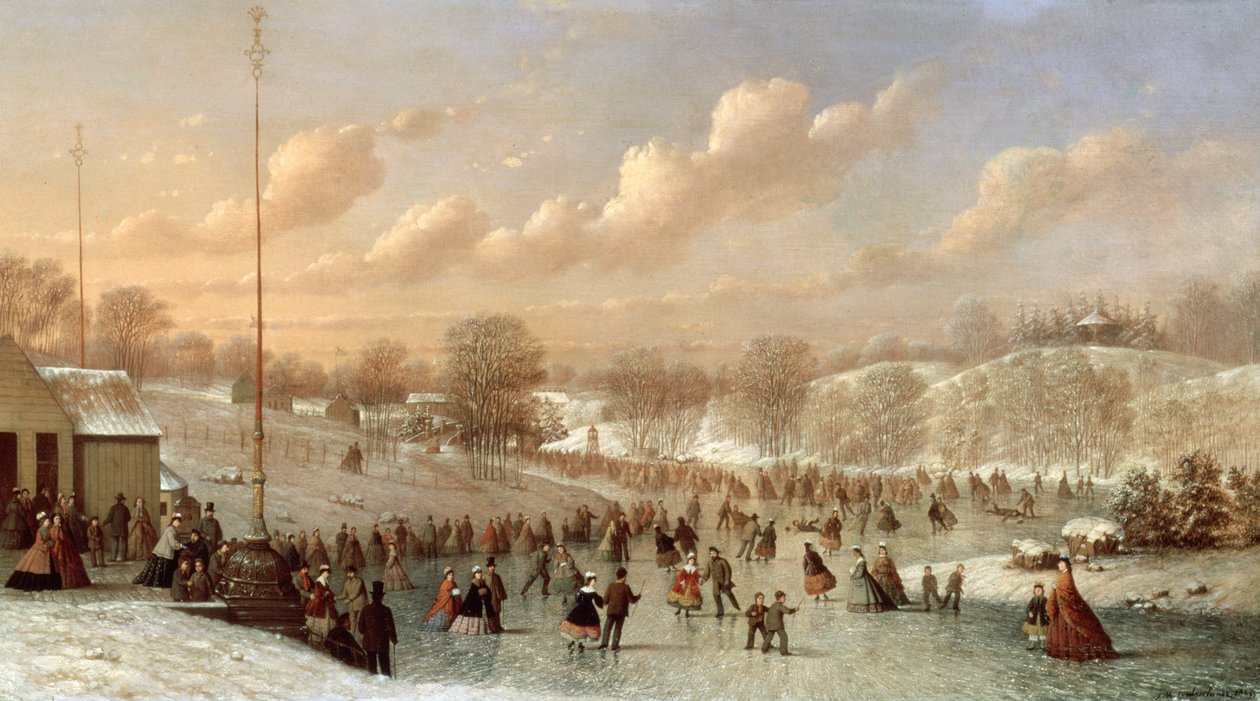 Skøjtescene, Central Park, 1865 af Johann Mongels Culverhouse
