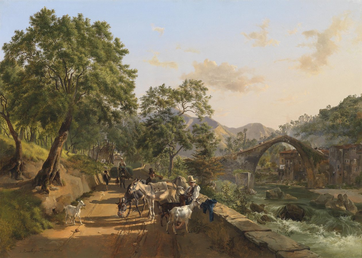 Hvil på vejen (Loro Ciuffenna Bridge, Arezzo) af Johann Nepomuk Rauch