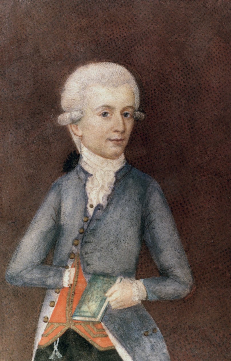 Wolfgang Amadeus Mozart, ca. 1780 (miniature) (gouache, tempera, pergament) af Johann Nepomuk della Croce