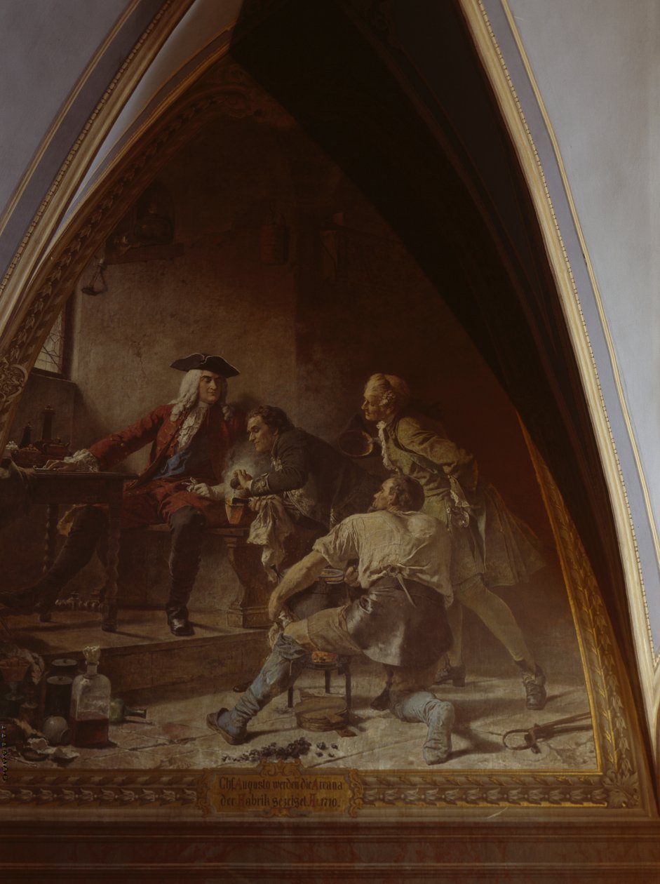 Boettger viser August den Stærke hemmeligheden ved at fremstille porcelæn af Johann Paul Adolf Kiessling