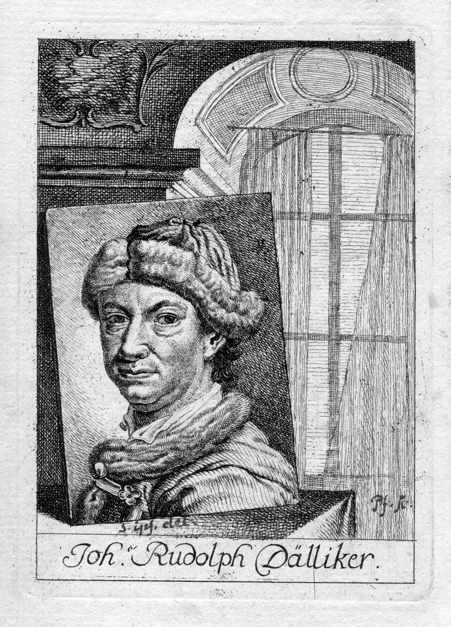 indgraveret selvportræt af Johann Rudolf Dälliker