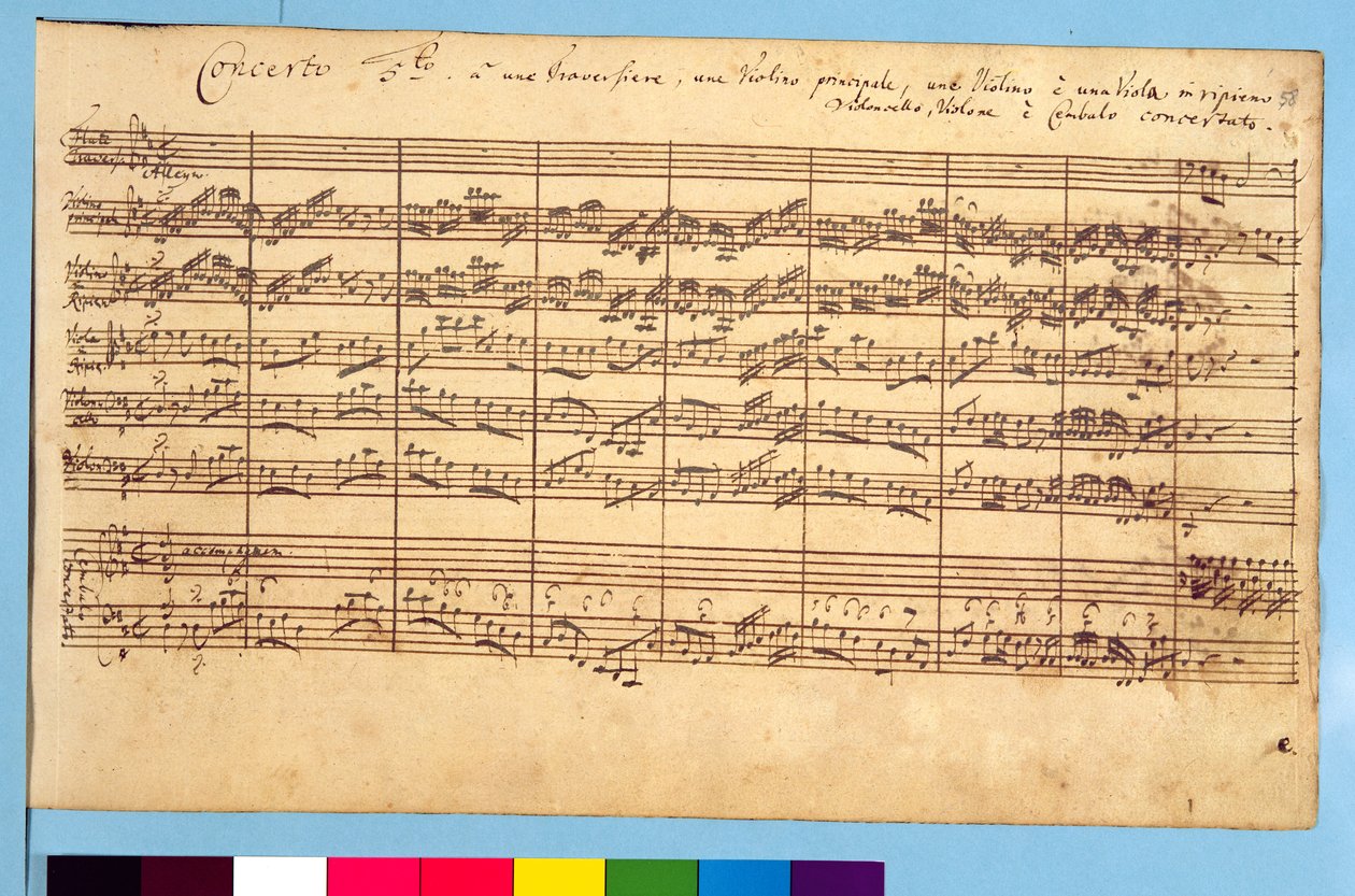 Brandenburgerkoncerterne, nr. 5 D-Dur, 1721 (pen og blæk på papir) (se også 308416 og 308425) af Johann Sebastian Bach