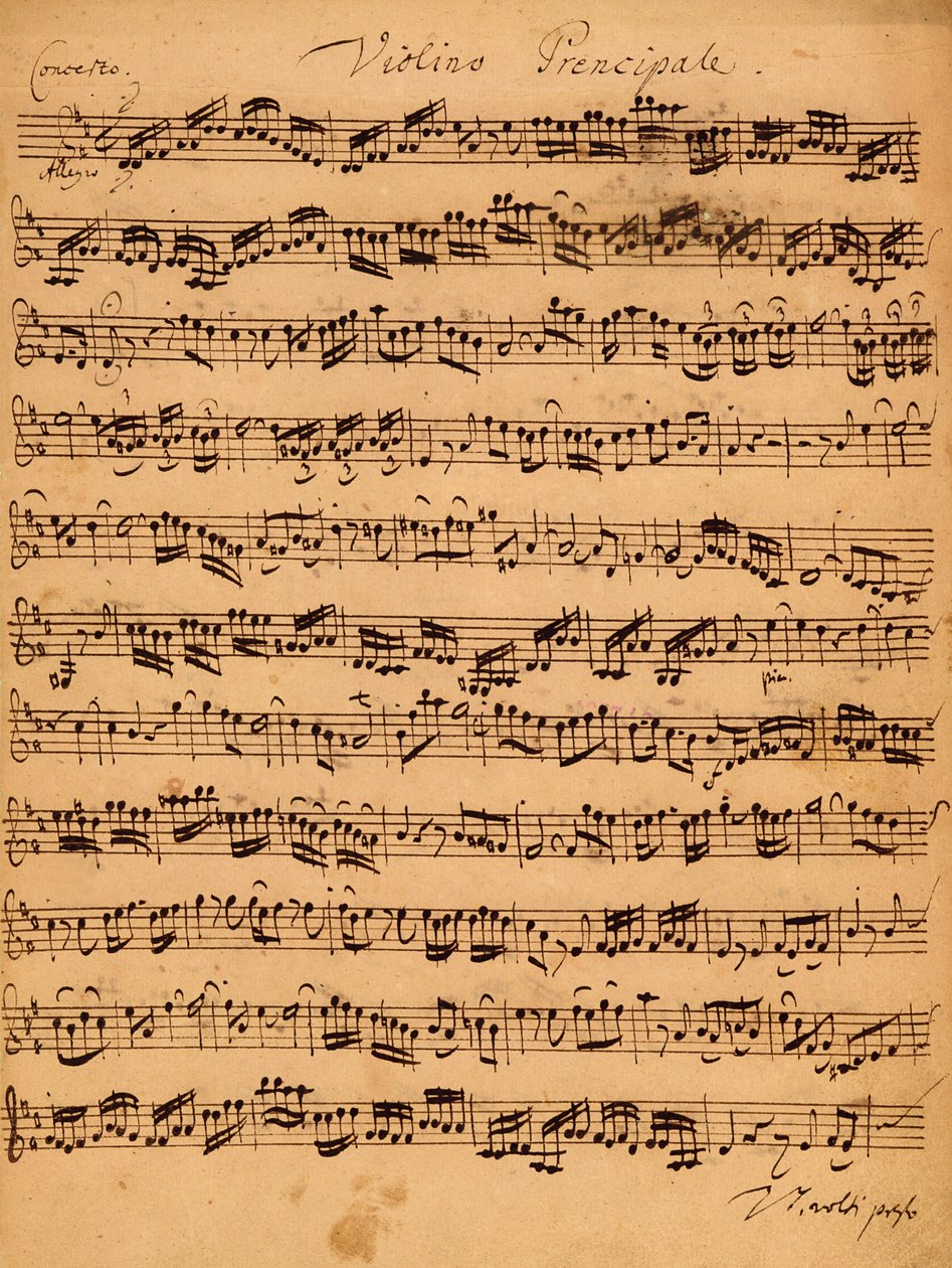 Brandenburgerkoncerterne, nr. 5 D-Dur, 1721 (pen og blæk på papir) (se også 308416) af Johann Sebastian Bach