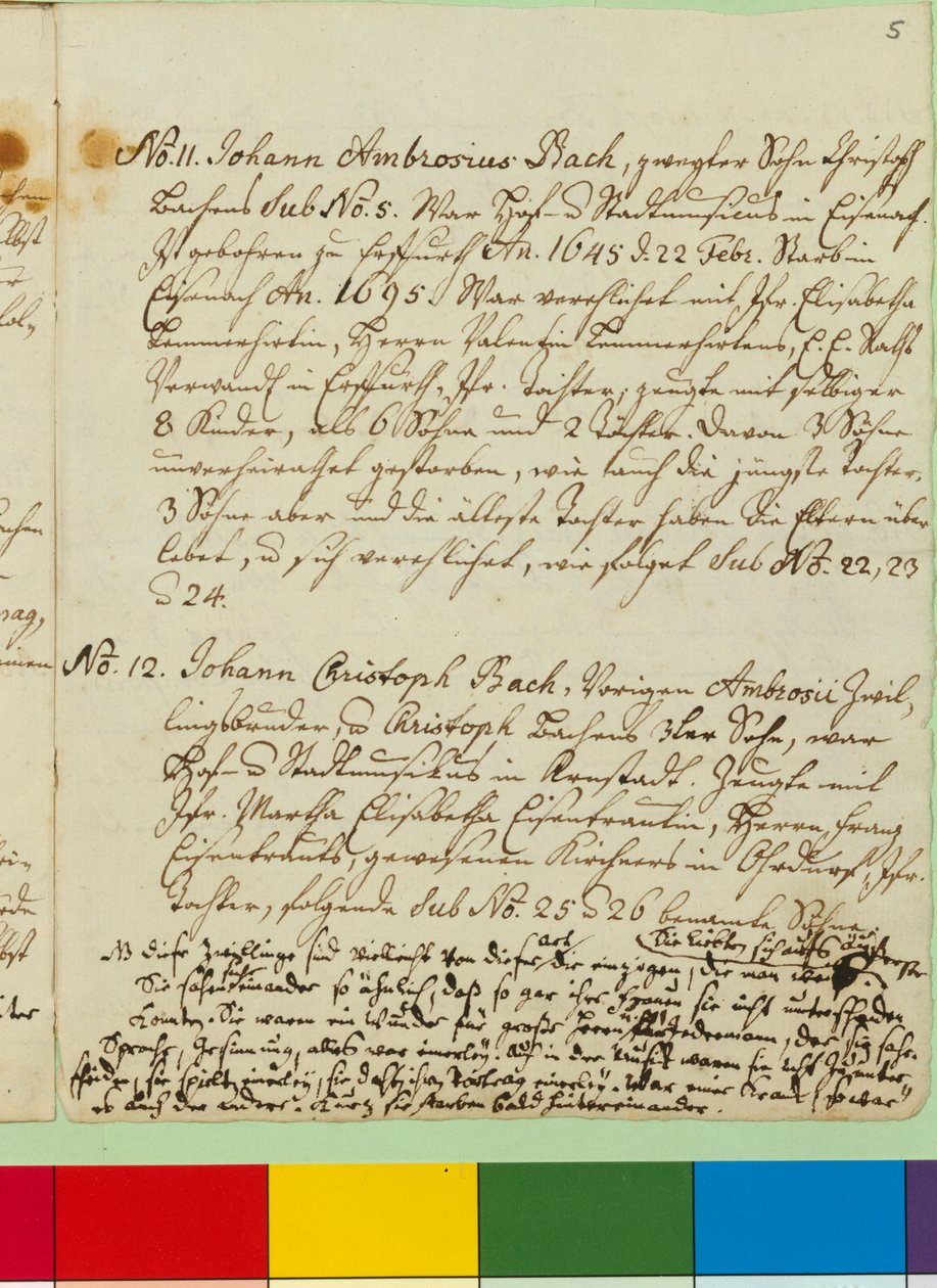 Oprindelsen af den musikalske Bach-familie, (pen og blæk på papir) af Johann Sebastian Bach