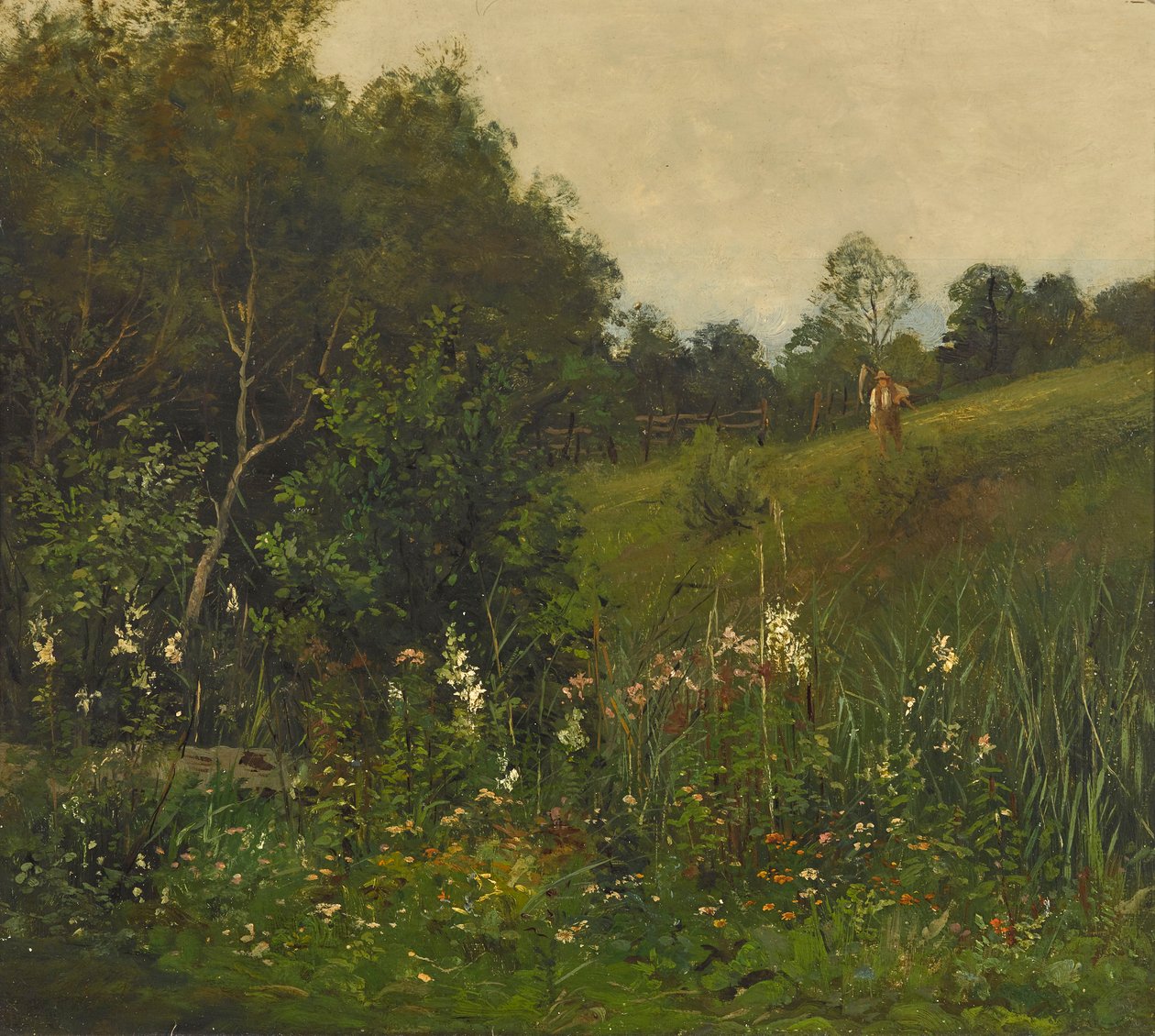 Sommerlandskab med plæneklipper af Johann Sperl