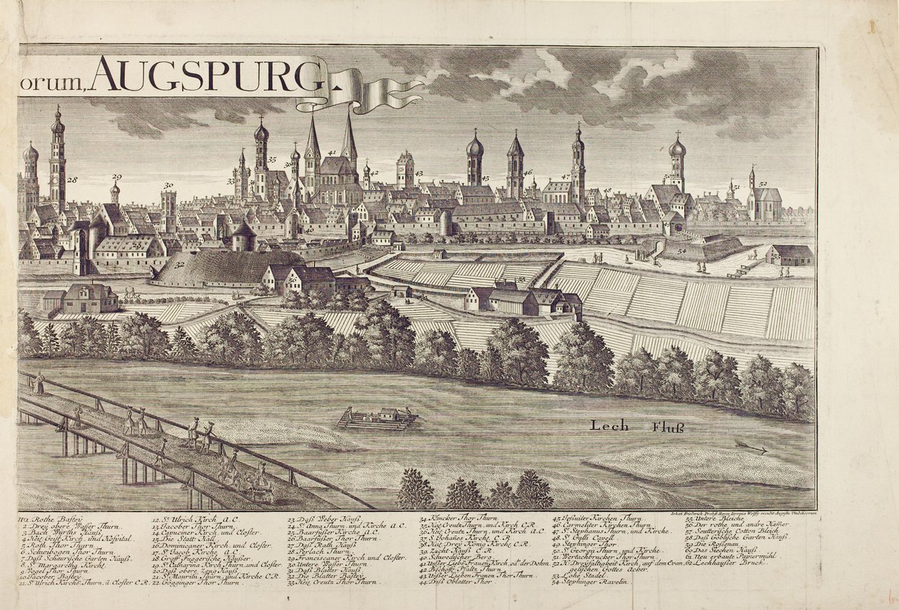 Panoramaudsigt over Augsburg (se også 273944) af Johann Thomas Kraus