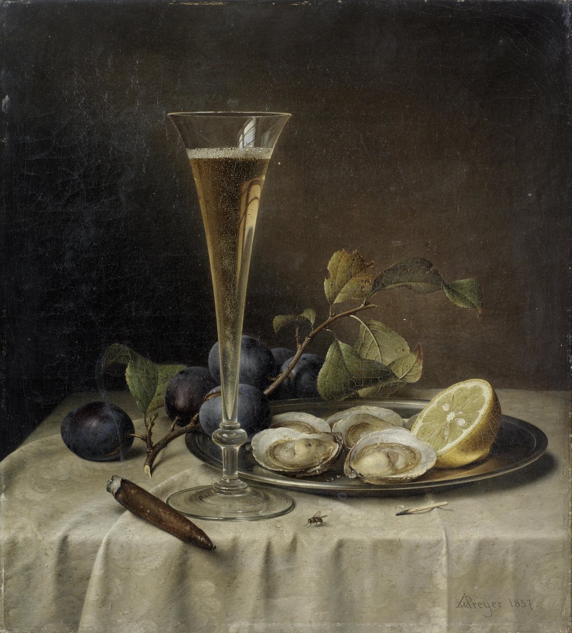 Stilleben med champagne og østers af Johann Wilhelm Preyer