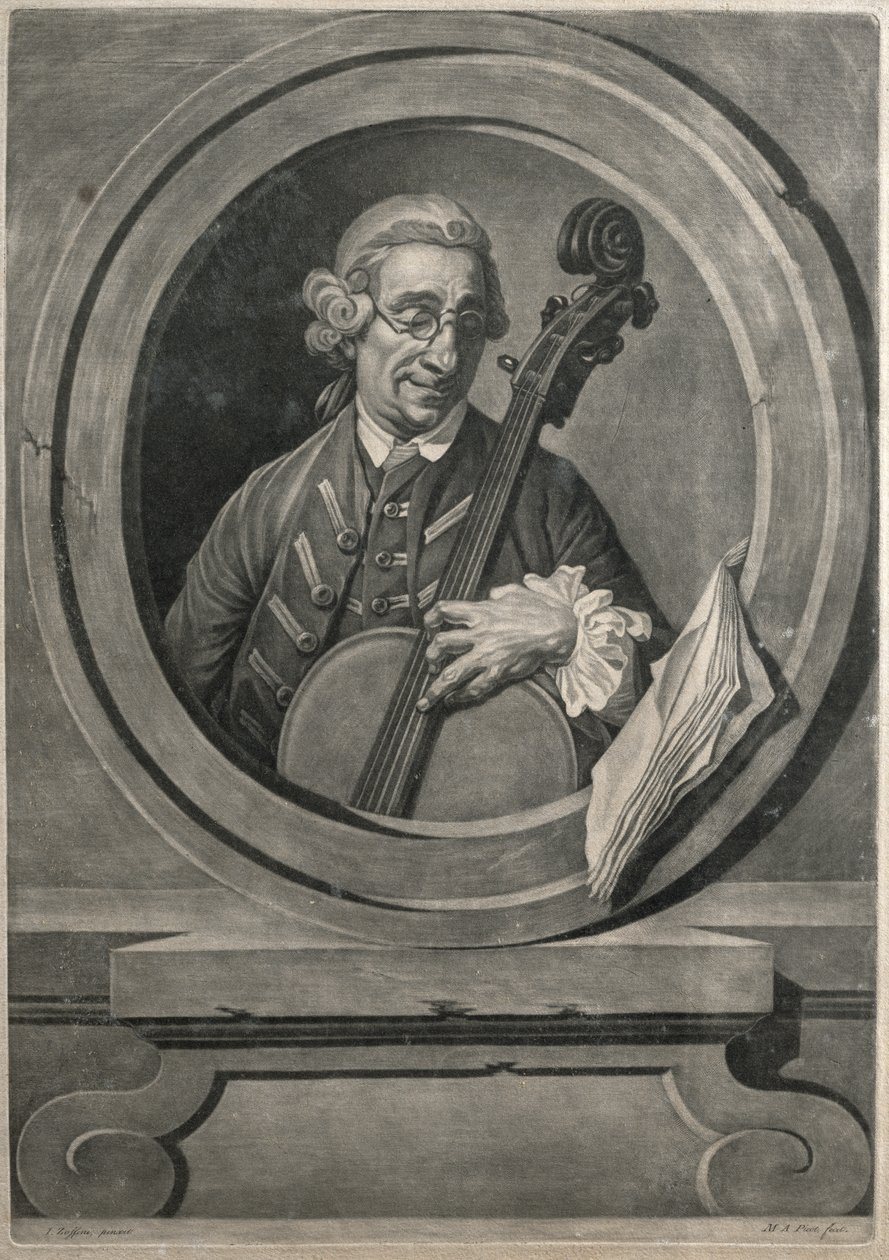 Jacob Cervetto, graveret af M. A. Picot, ca. 1770 (gravering) af Johann (after) Zoffany
