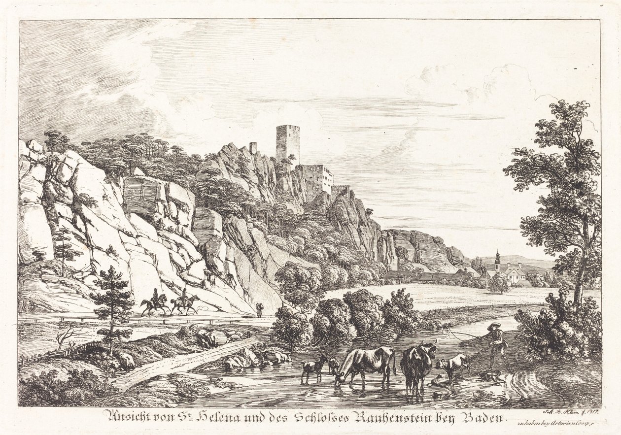 Udsigt over St. Helena og Rauhenstein Slot nær Baden af Johann Adam Klein