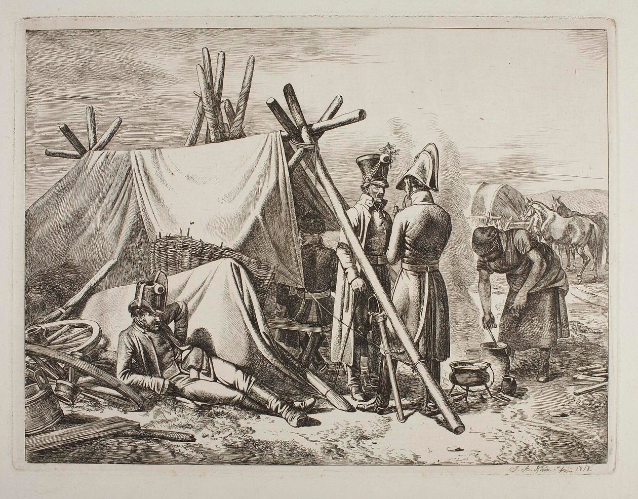 Østrigsk militær ved et provianttelt af Johann Adam Klein