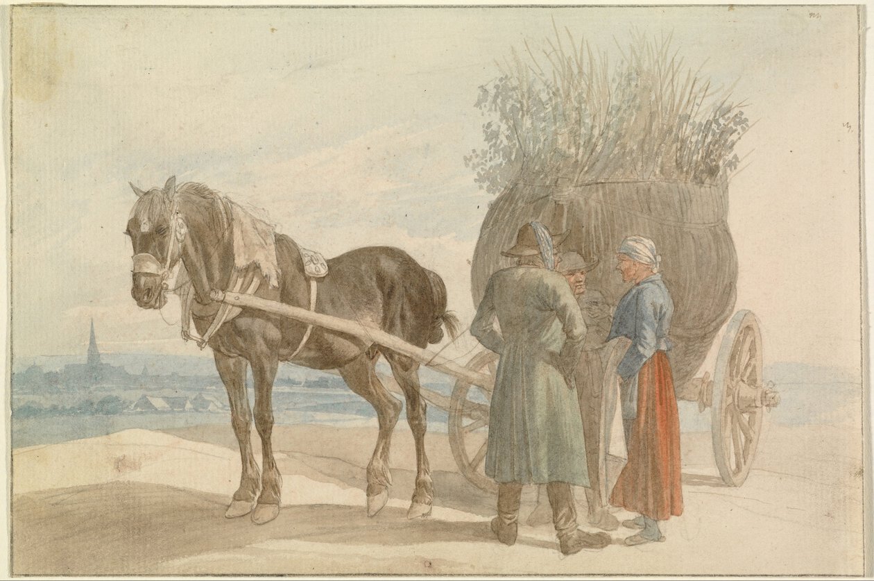 Østrigske bønder med hest og vogn, med Wien i det fjerne af Johann Adam Klein