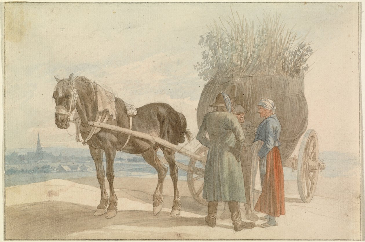 Østrigske bønder med hest og vogn, med udsigt til Wien i det fjerne af Johann Adam Klein
