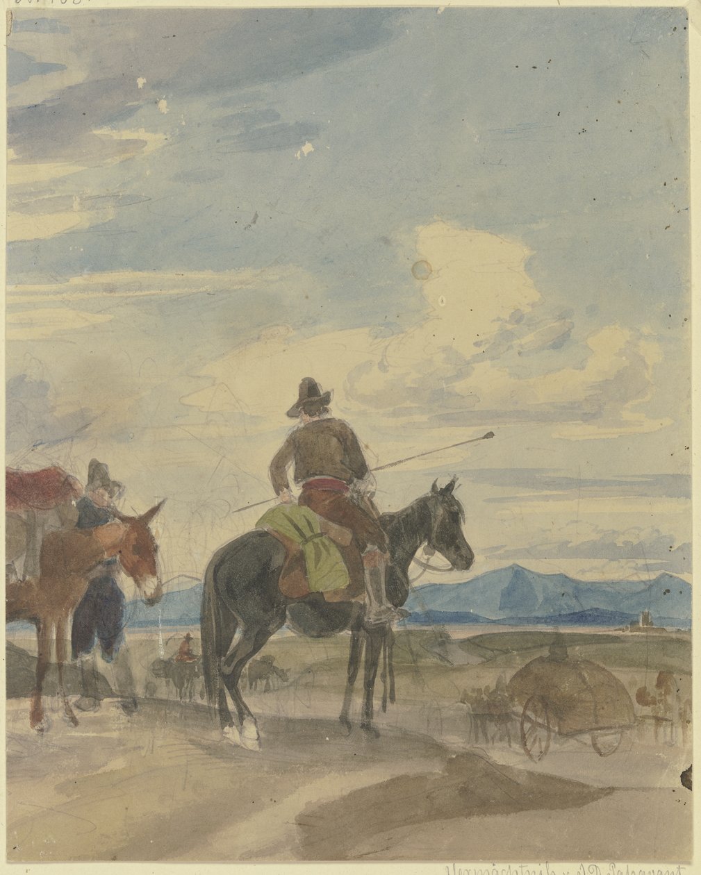 En bonde til hest og en muldyrkusk fra den romerske Campagna af Johann Adam Klein