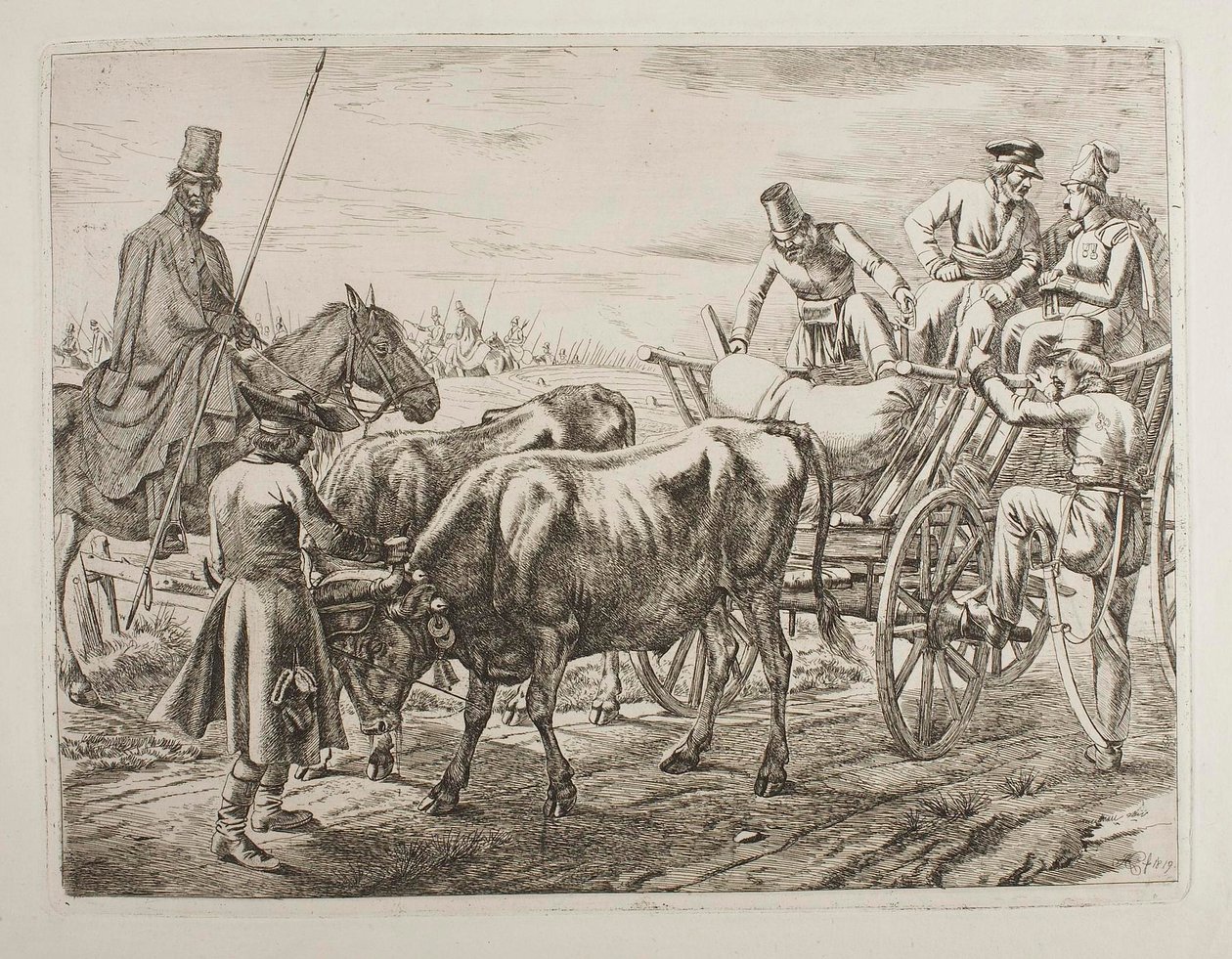 Kosakker stiger ind i en vogn af Johann Adam Klein