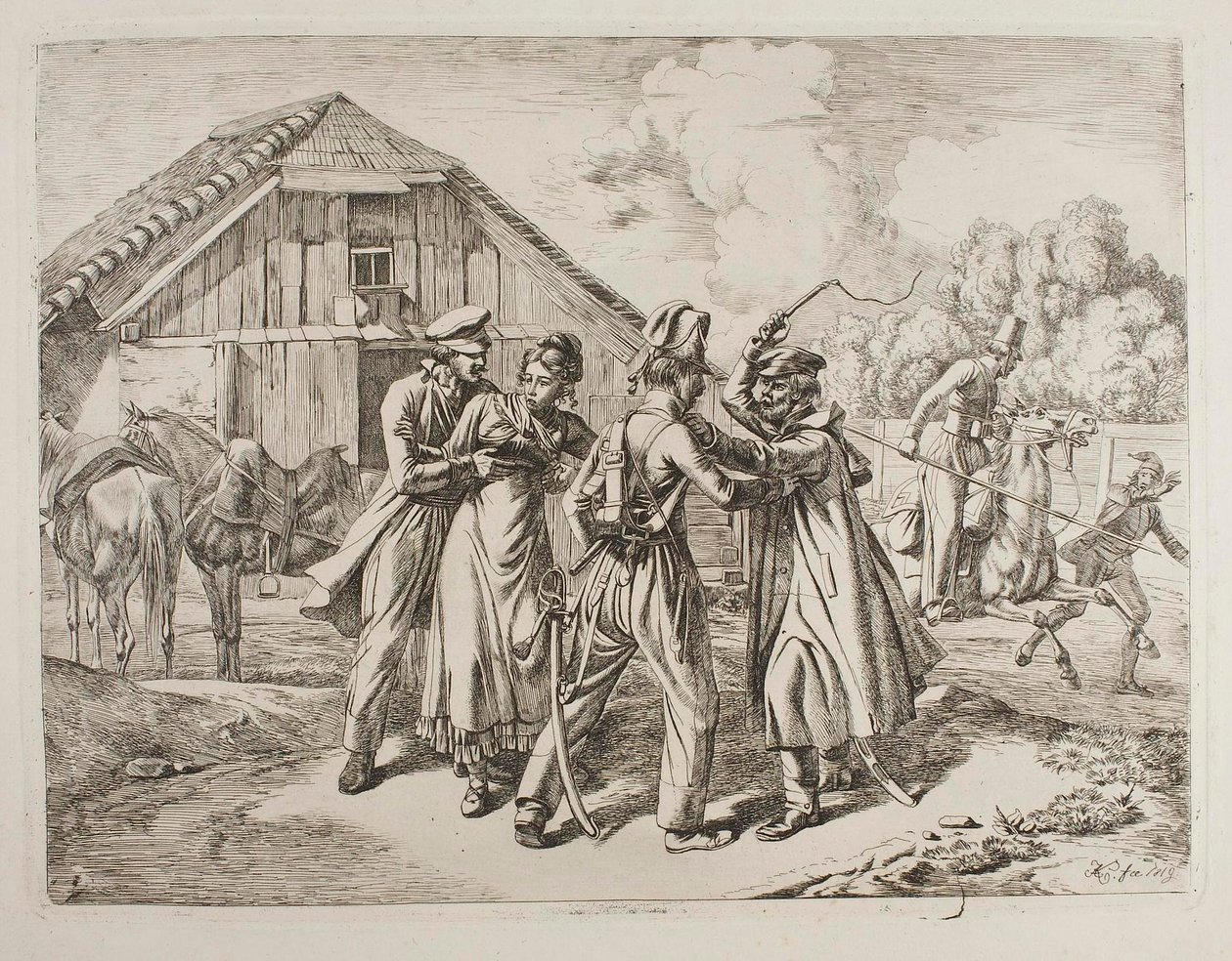 Kosakker trænger ind på en gård af Johann Adam Klein