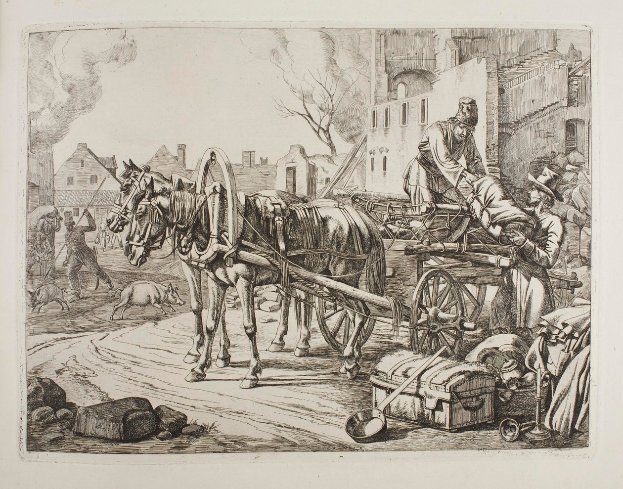 Kosakker, der plyndrer i en by af Johann Adam Klein